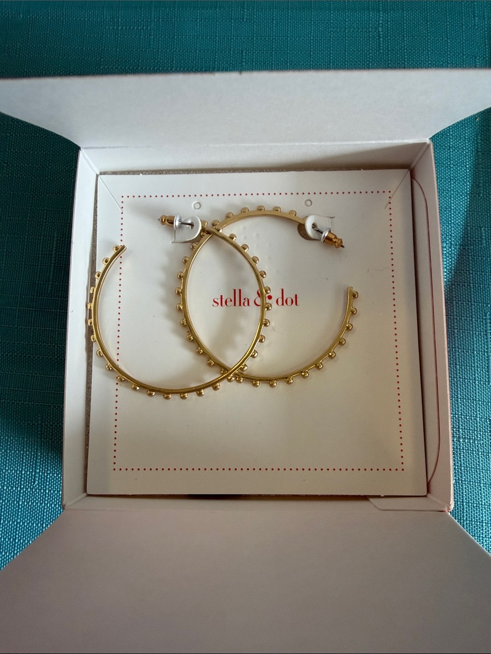 Stella & Dot Gold Hoop Earrings with Beaded Edge